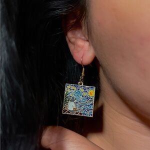 Van Gogh “Starry Night” Inspired Earrings – Artistic Statement Jewelry Handmade
